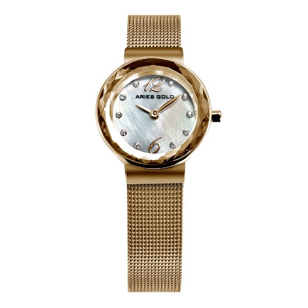 ARIES GOLD ENCHANT JEWEL GOLD STAINLESS STEEL L 5026 G-MOP MESH STRAP WOMEN'S WATCH